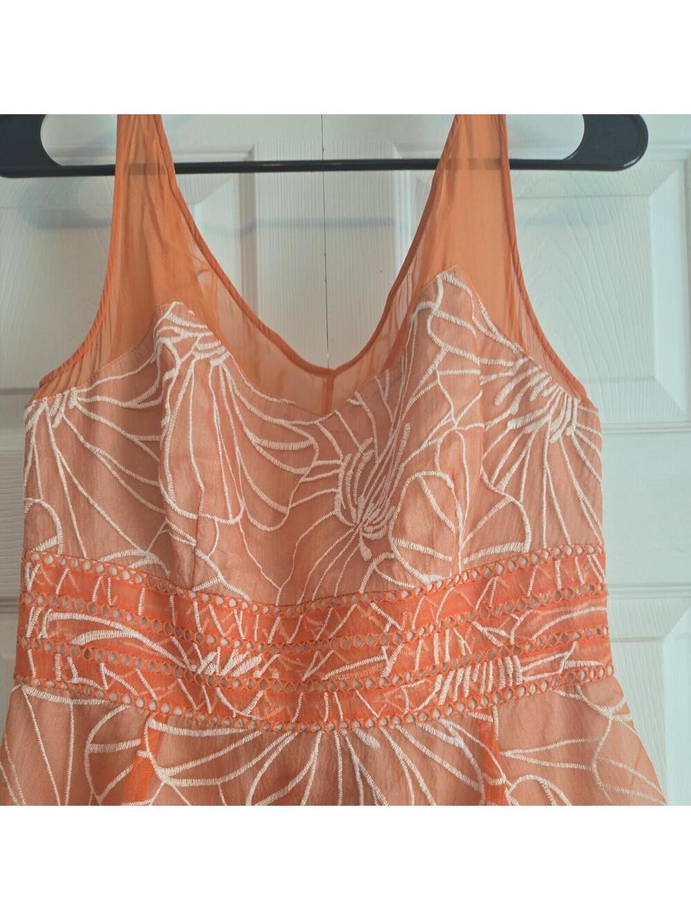 Moulinette Soeurs Anthropologie Dress Size 8 Orange Floral Embroidered Boho - Picture 2 of 9